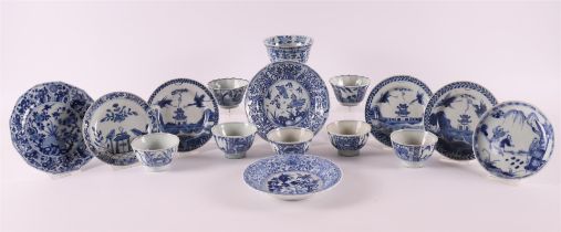 Various blue/white porcelain cups and saucers, China, 18th century.