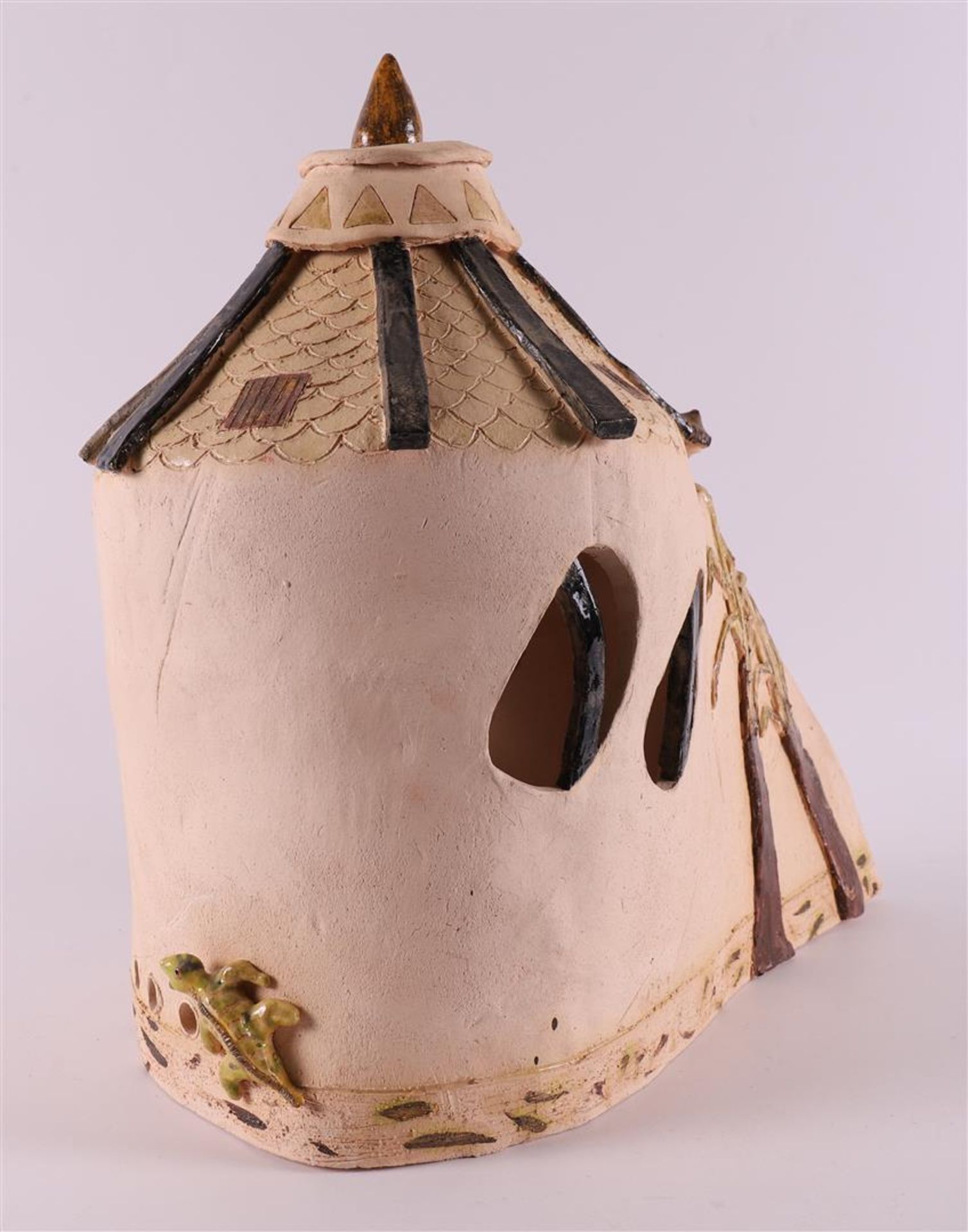 A ceramic sculpture of children near a tent, modern/contemporary. - Image 3 of 5