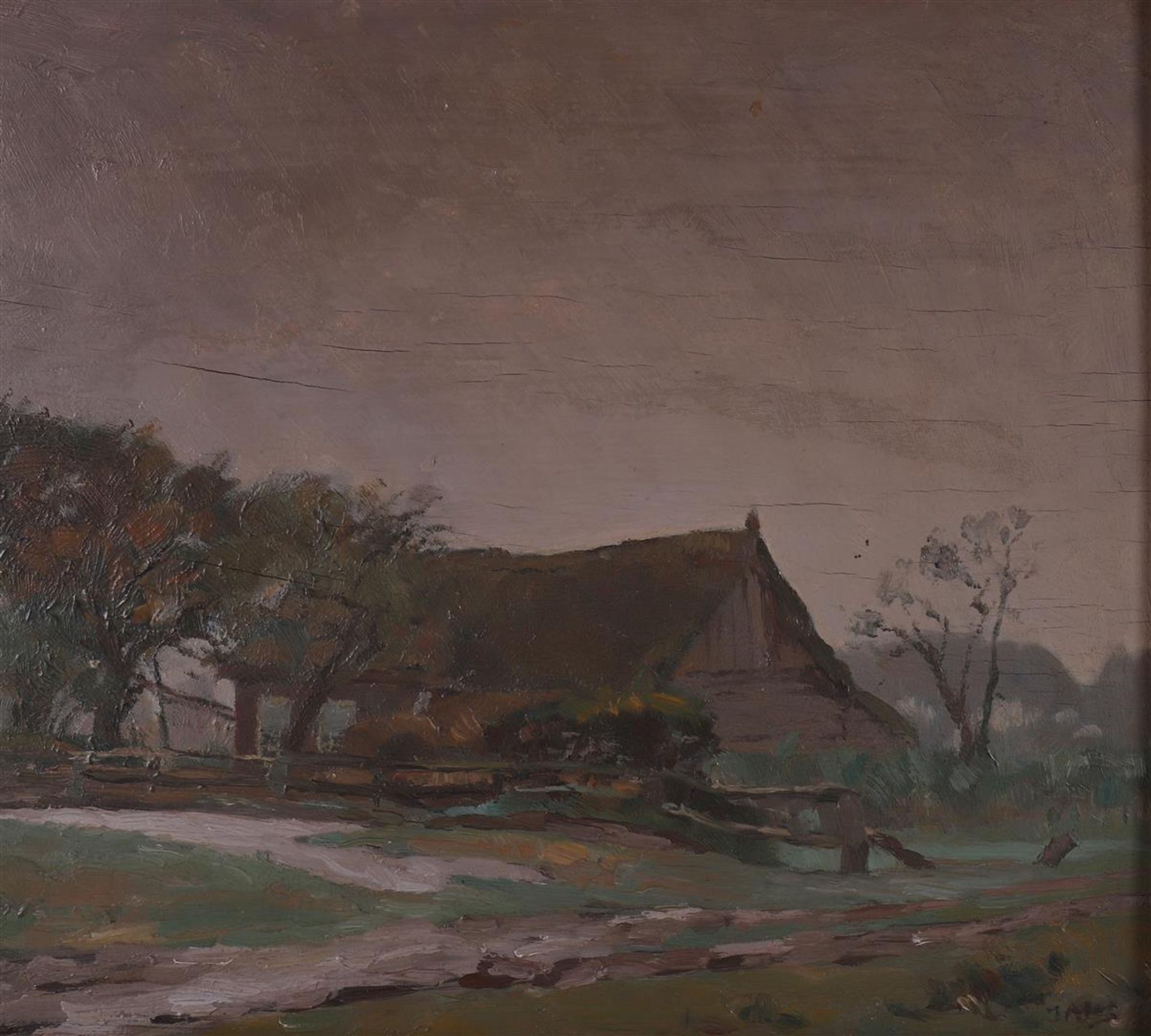 Ates, Johannes Frans (Johan) (Sneek 1877-1953) 'Farm in landscape', - Image 4 of 5