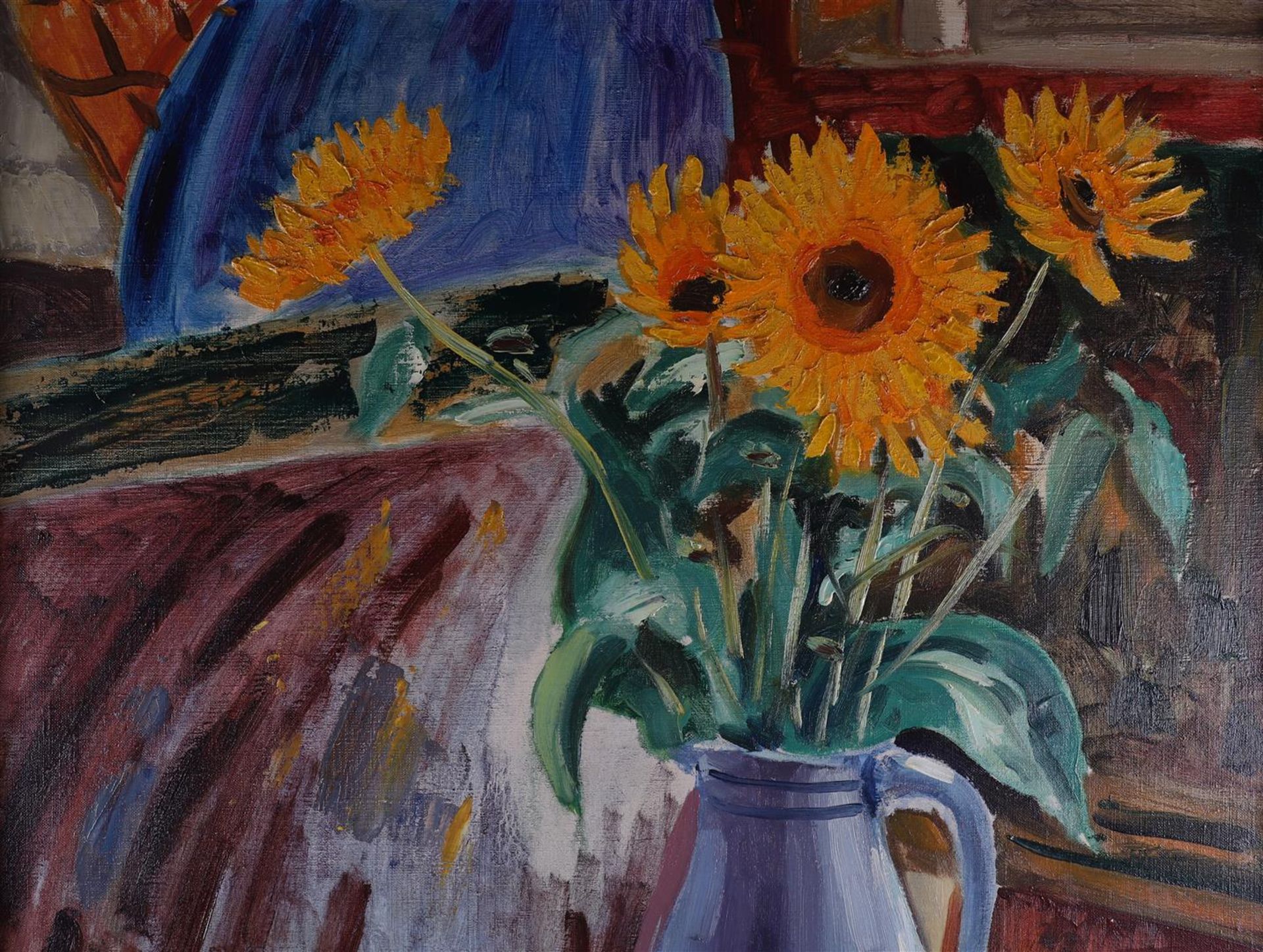 Elzer, Ruurd (Sneek, 1915-1995) 'Still life with sunflowers', - Image 4 of 5