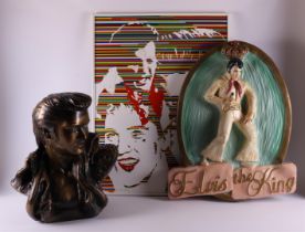 A lot of various Elvis Presley memorablia, bust and wall plate.