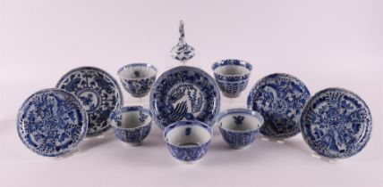 A lot of various blue/white porcelain cups and saucers, China, including Kangxi
