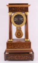 A walnut-coated column mantel clock, France, Napoleon Trois, ca. 1870.