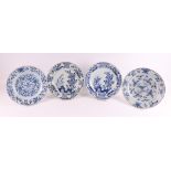 Four various blue/white porcelain plates, China, Qianlong, 18th century.