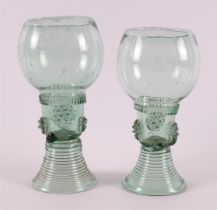 A pair of green glass stemmers, Germany 17th century.