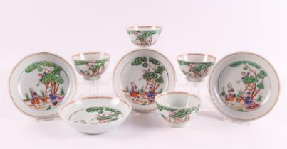 Four porcelain cups and matching saucers, Chine de Commande, China