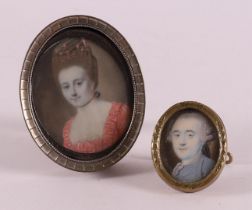 Two miniature portraits 'Dominicus Namna van Hoytema 1725-1796' and his wife.