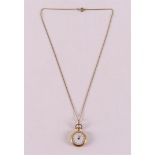 A 14 kt yellow gold necklace on a ladies' hanging watch in a gold casing.