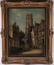 Hoek, French (Dutch school 20th century) 'Street scene with figures in a street'