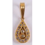 A 14 kt yellow gold drop-shaped pendant, set with 17 brilliant cut diamonds.