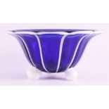 A blue glass bowl with white overlay, Loetz Witwe Klostermuehle, Polowny.