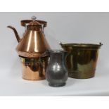 A lot of miscellaneous items, including a pewter lid jug and copper aker, includ