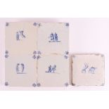 Five tiles depicting children playing, Holland 17th century.