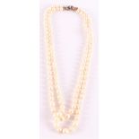 A 2-row pearl necklace and an 18 kt gold clasp with a pearl and 4 diamonds.
