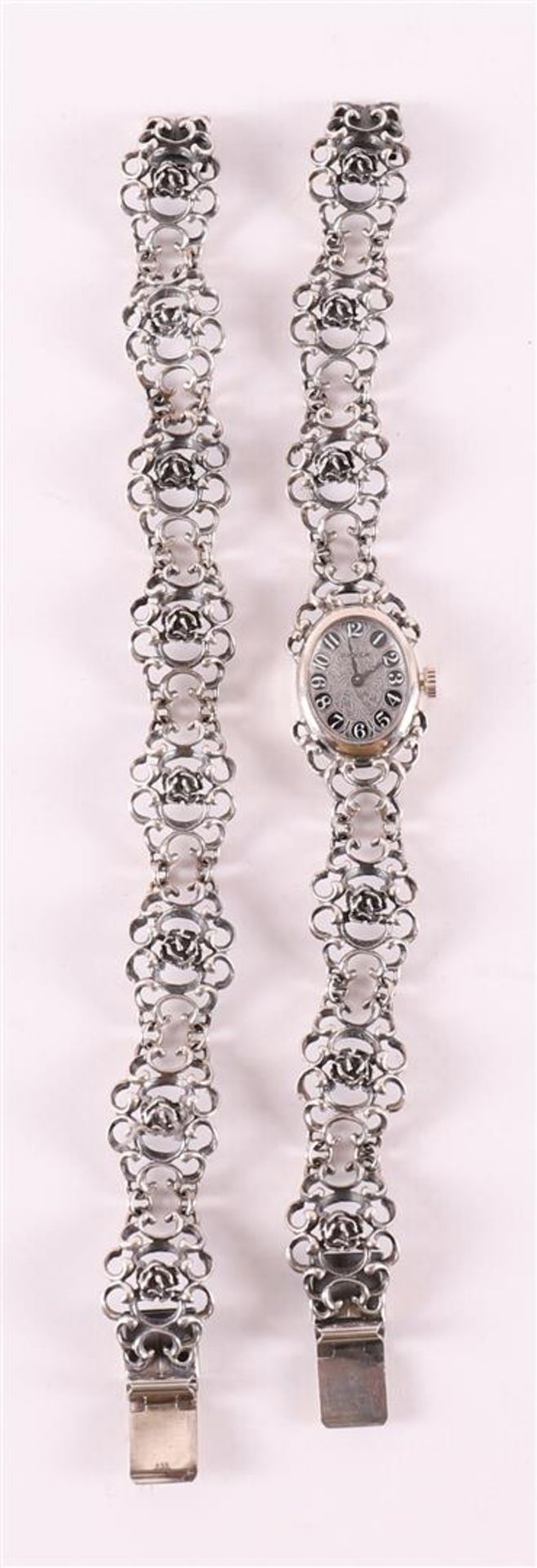 A silver women's wristwatch with enamelled numerals - Image 2 of 3