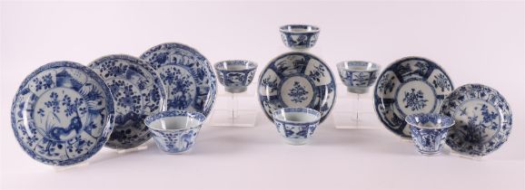 Various blue/white porcelain cups and saucers, China, 18th century