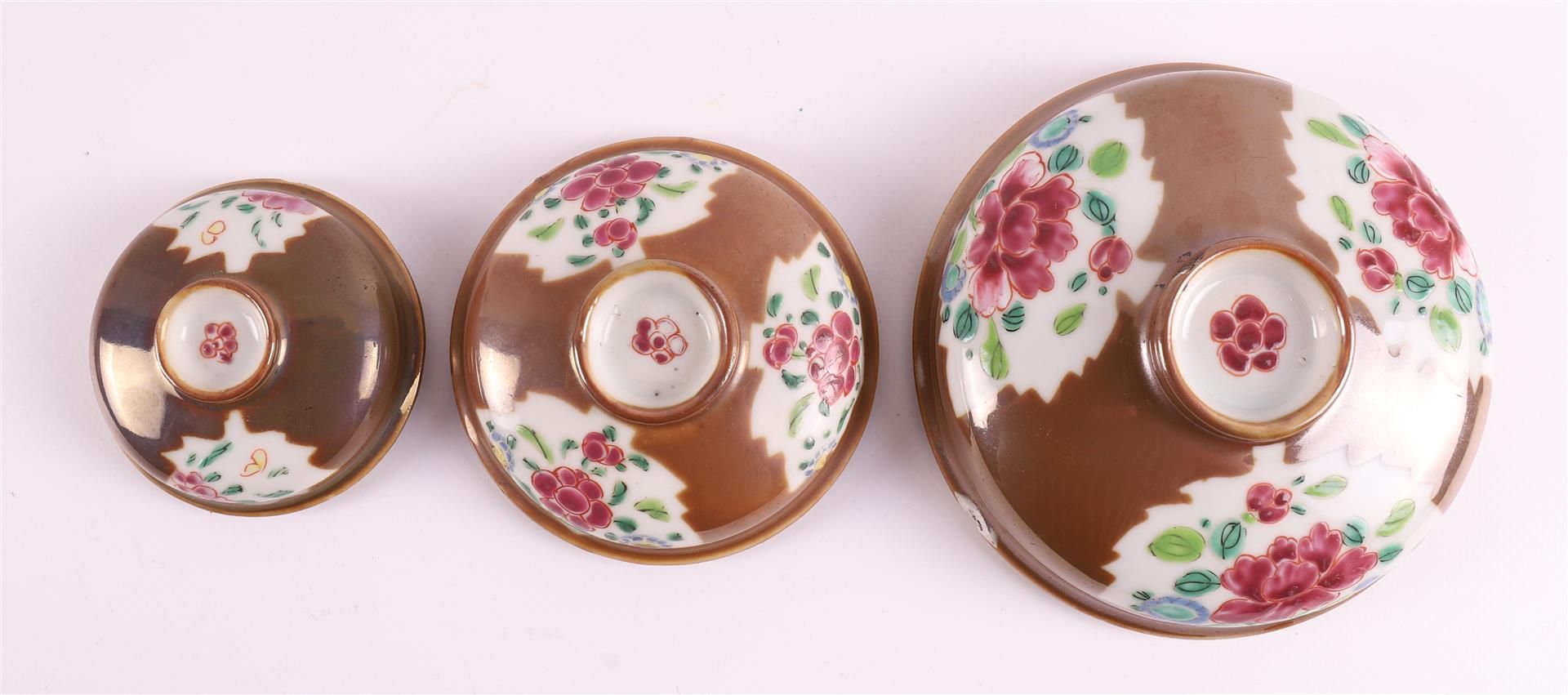 Three various porcelain famille rose lidded pots, so-called Batavia porcelain, C - Image 7 of 10