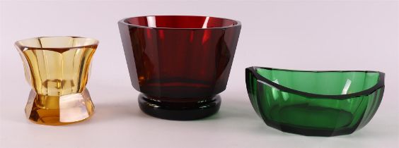 A red glass faceted Art Deco vase, executed by Moser, ca. 1930.