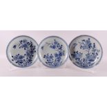 A series of three blue/white porcelain plates, China, Qianlong, 18th century.