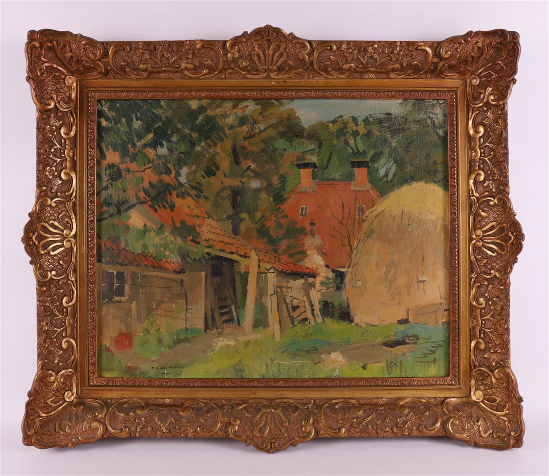 Marle van, W.B (Groningen 1909-1988) 'Farmer's housing with haystack',