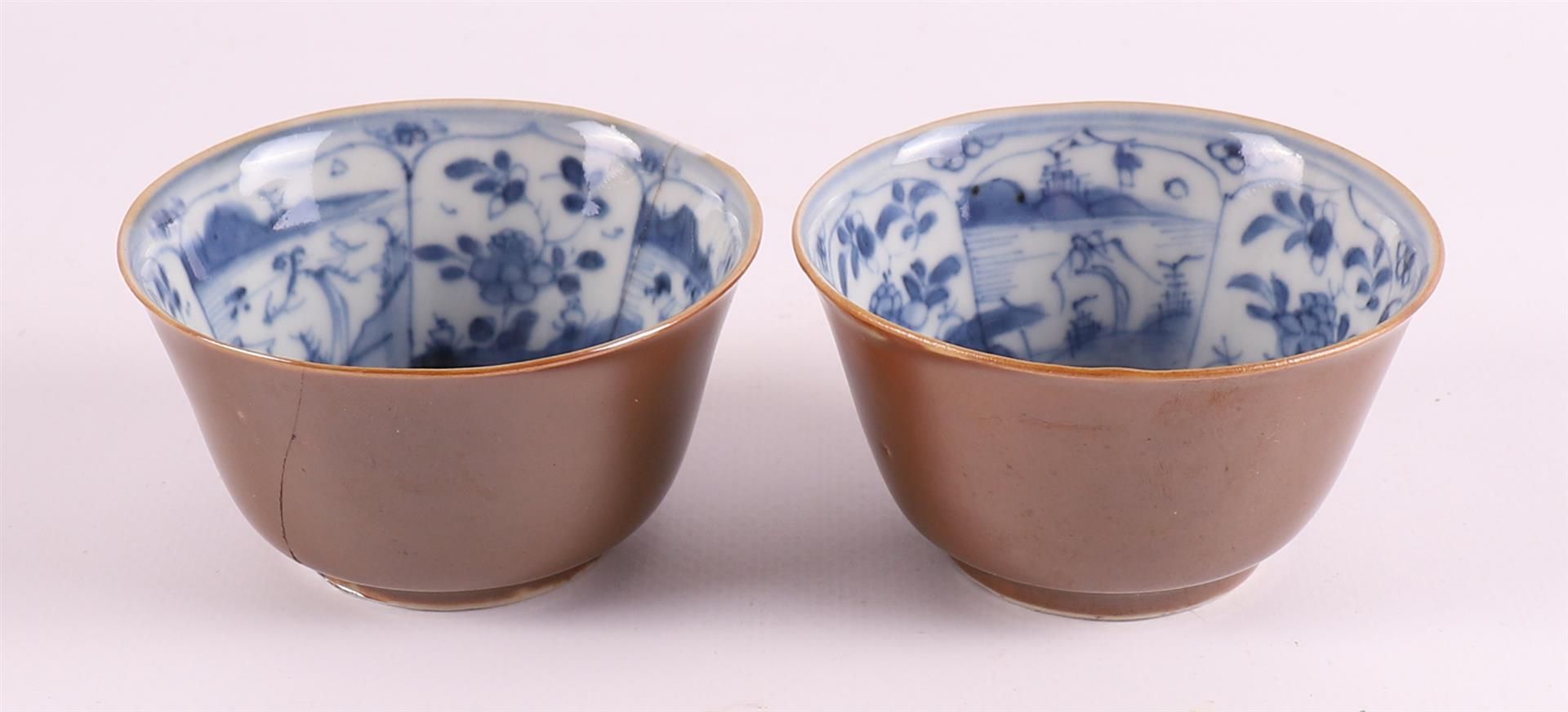 A series of blue/white and capuchin porcelain cups and saucers, China, Qianlong - Image 12 of 18