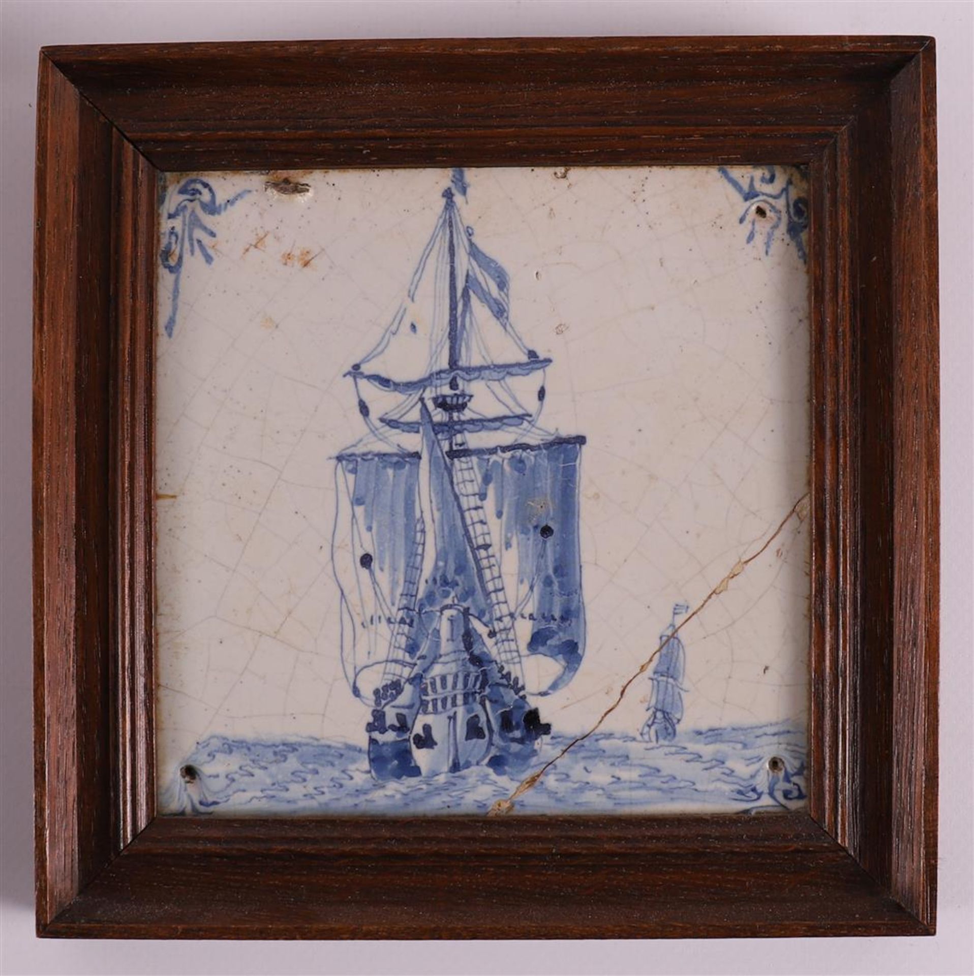 Seven blue/white tiles depicting seagoing vessels, 18th century - Image 2 of 2