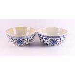 A set of blue/white soft paste bowls on a stand, China, 19th century.