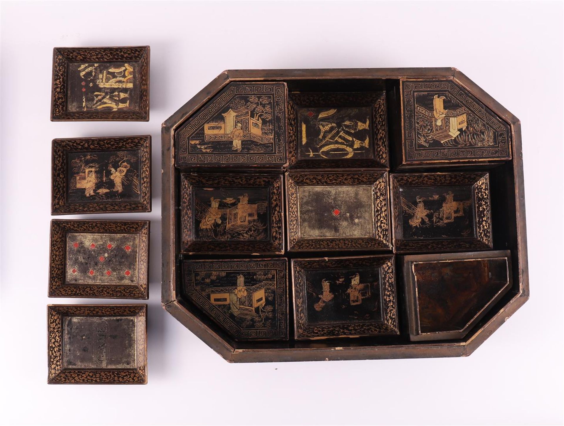 A Chinese black lacquer music box, China, 19th century. - Image 8 of 9