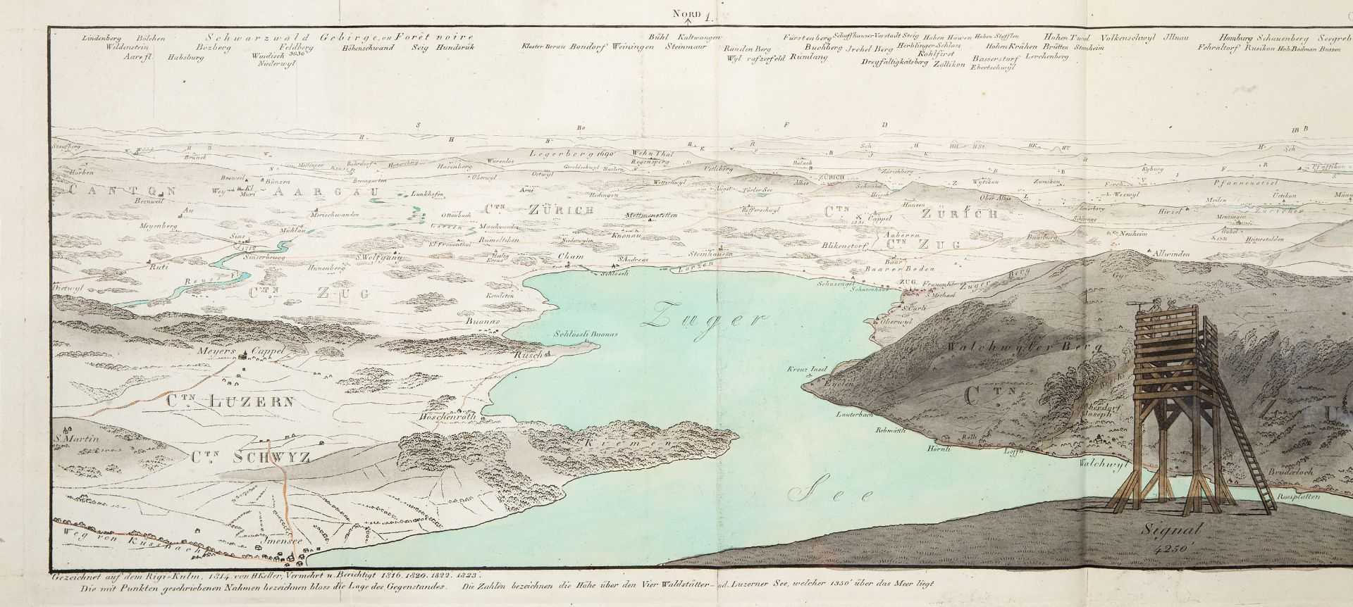 H. Keller, Panorama vom Rigi Berg gezeichnet. Zürich 1823. - Mit Beiheft "Beschreibung des Rigibergs - Image 2 of 7
