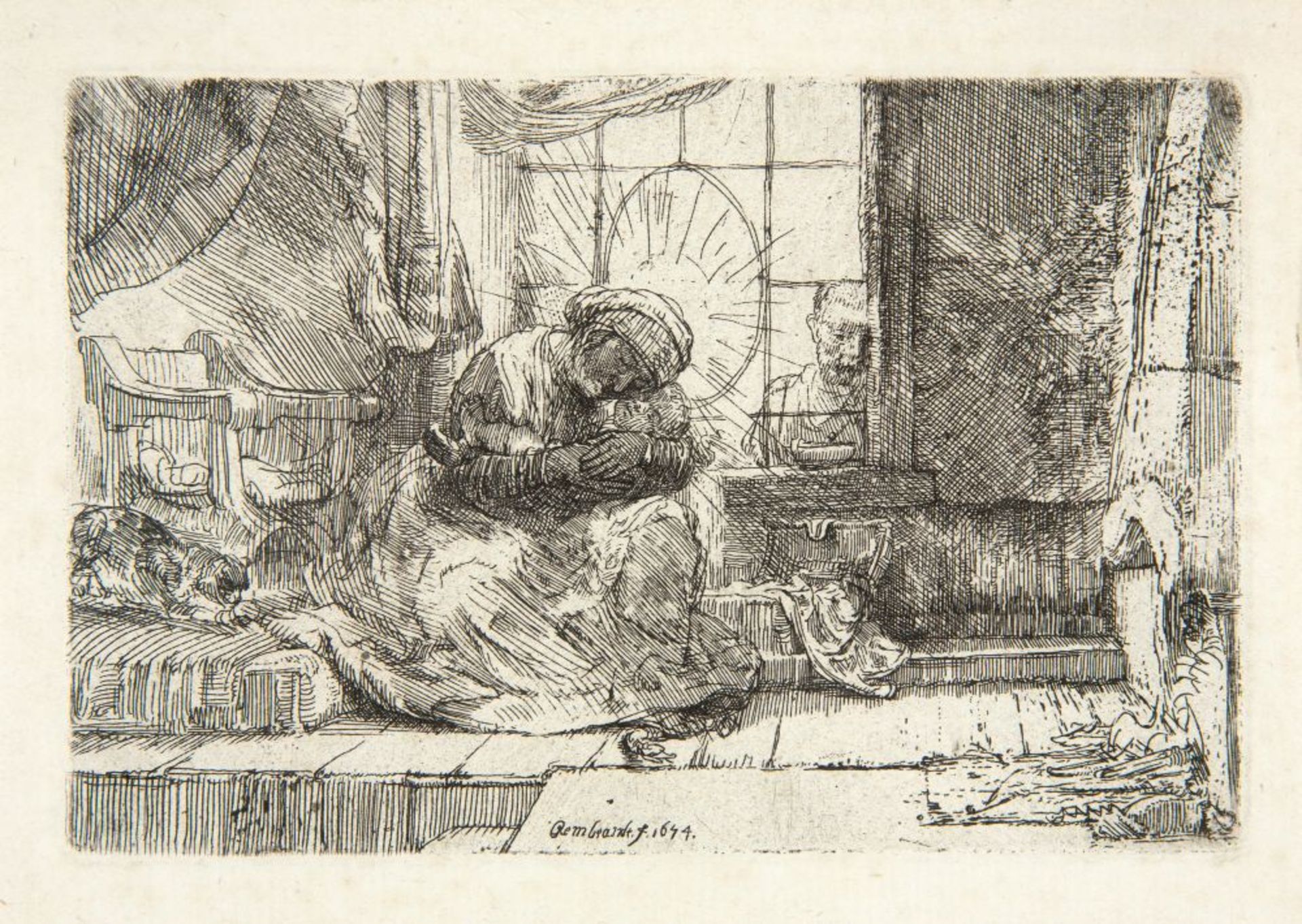 Rembrandt. Die Heilige Familie mit Katze und Schlange. 1654. Radierung. NH 278, III (von IV).