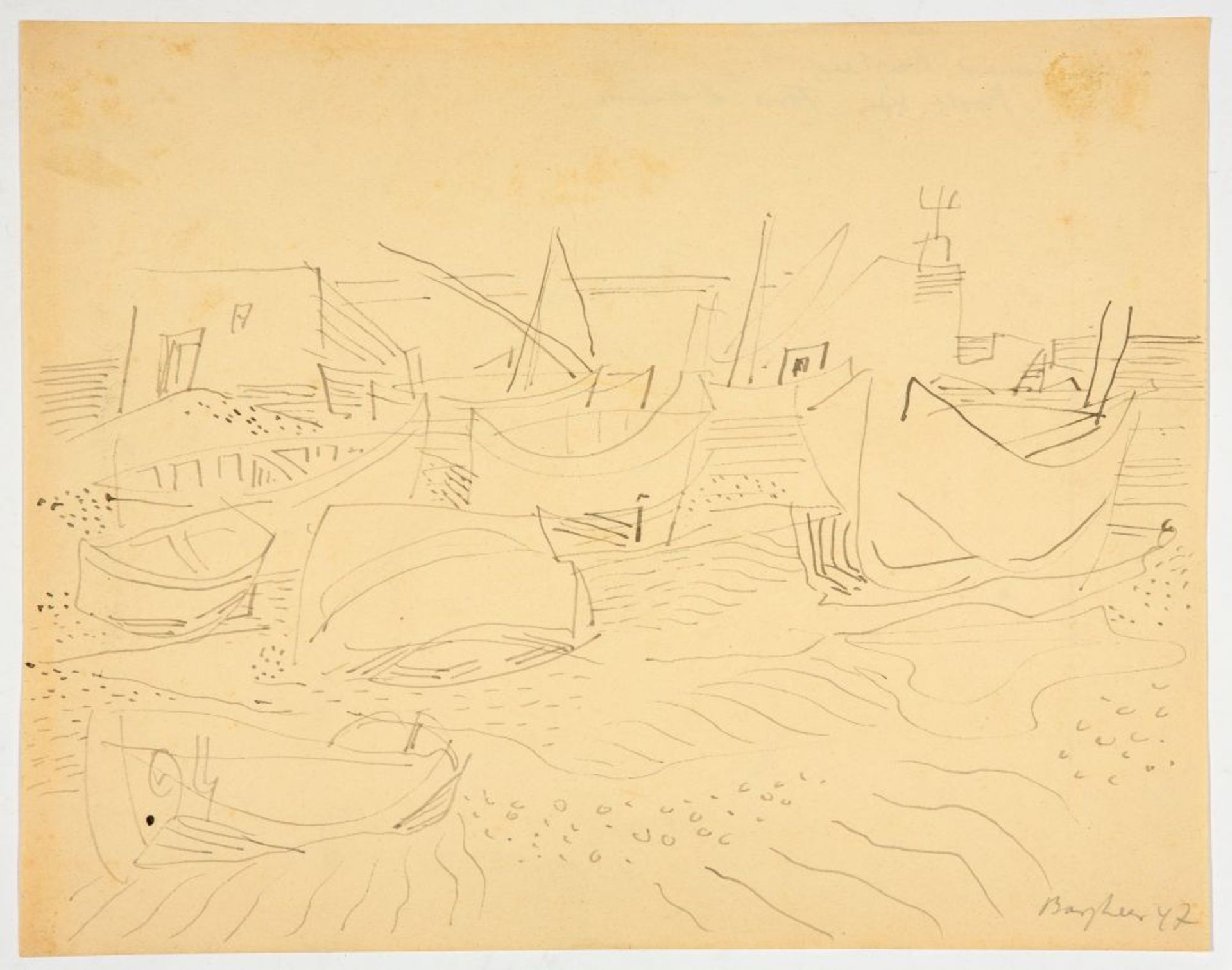 Eduard Bargheer. Boote, Forio d'Ischia / Ohne Titel (Boote). 1947. 2 Blatt Tusche. Jeweils signiert.