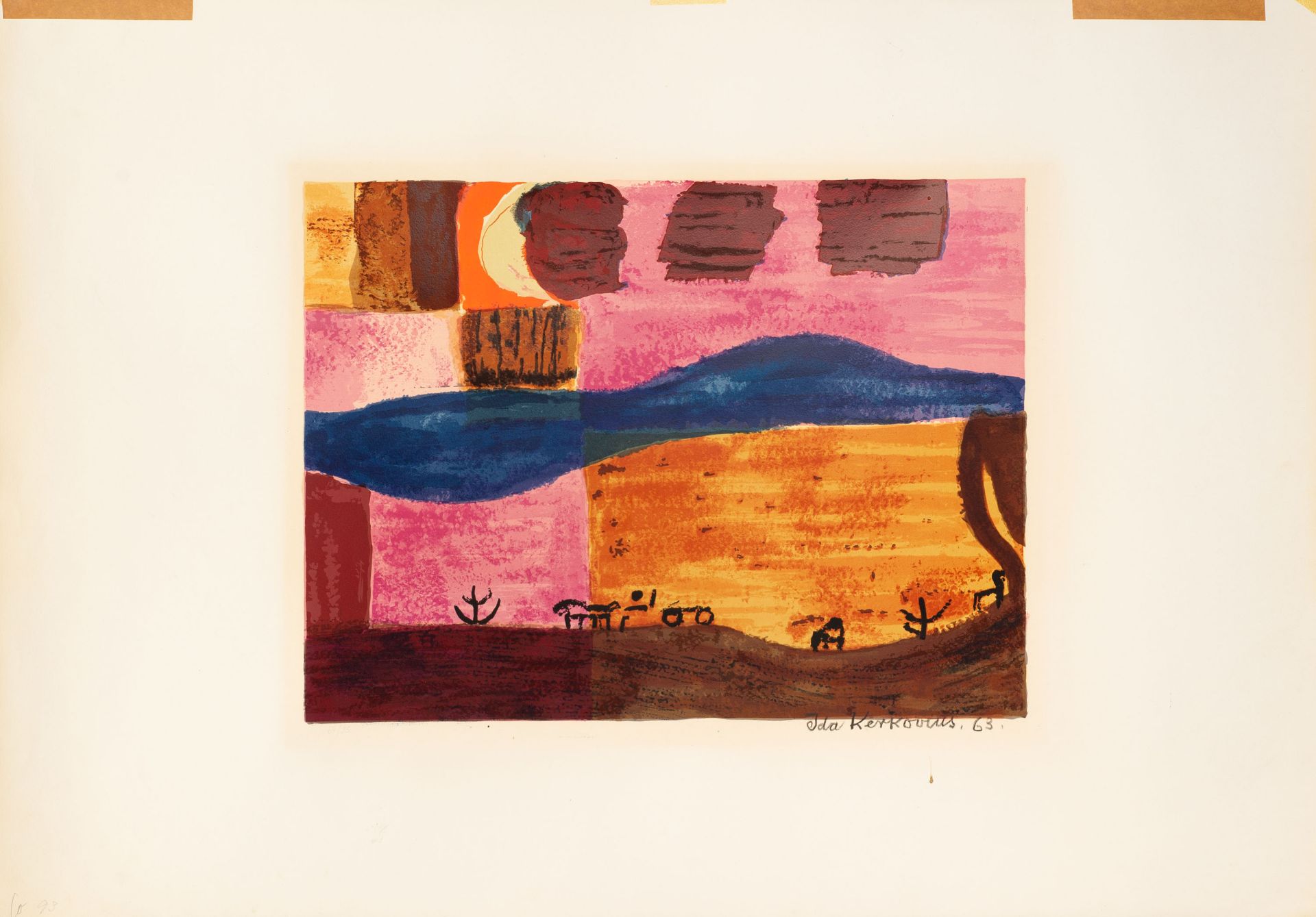 Ida Kerkovius. Landschaftsstimmung in Violett, Blau und Orange. 1963. Farbserigraphie. Signiert. Ex.
