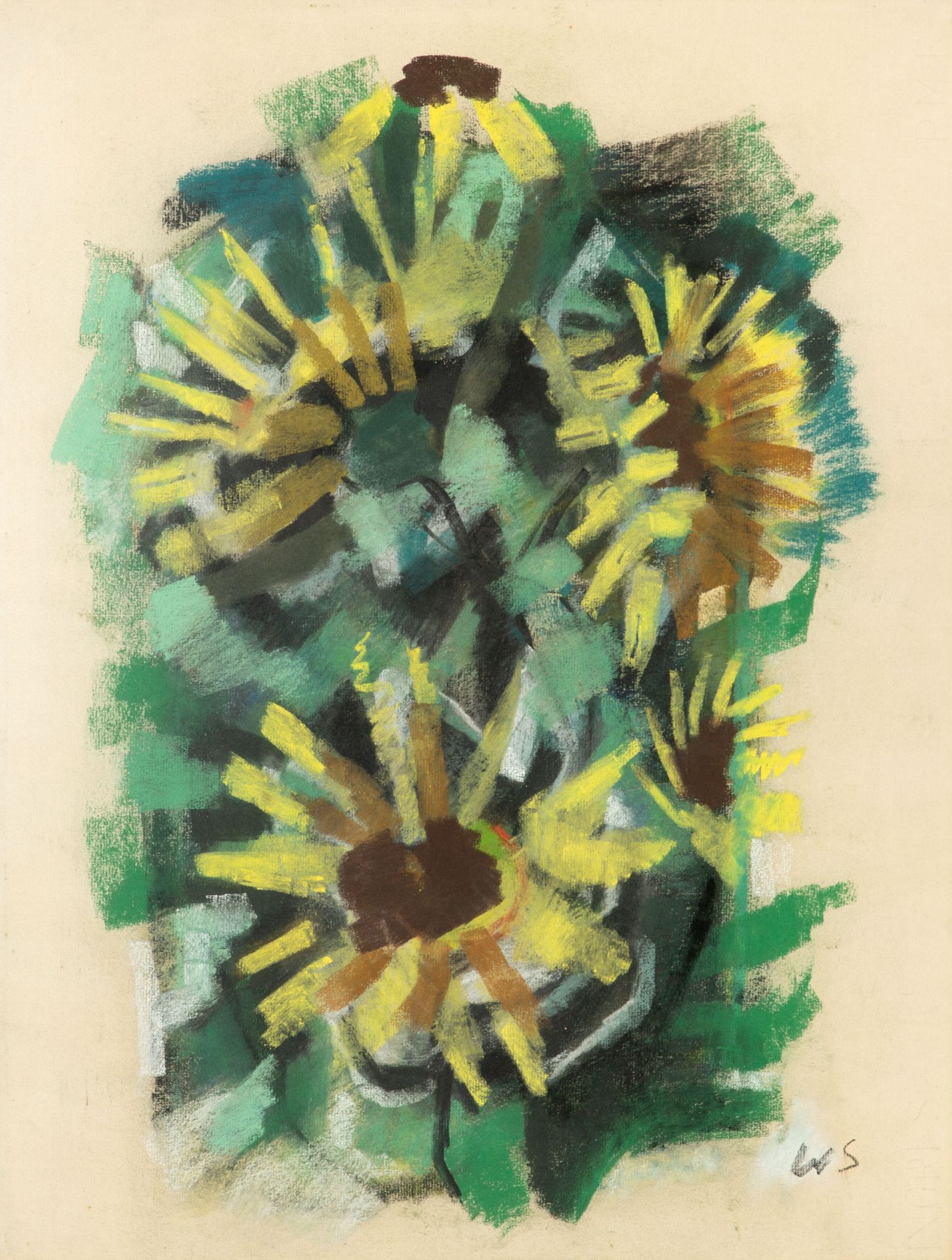 Werner Scholz. Sonnenblumen. Pastell. Monogrammiert.