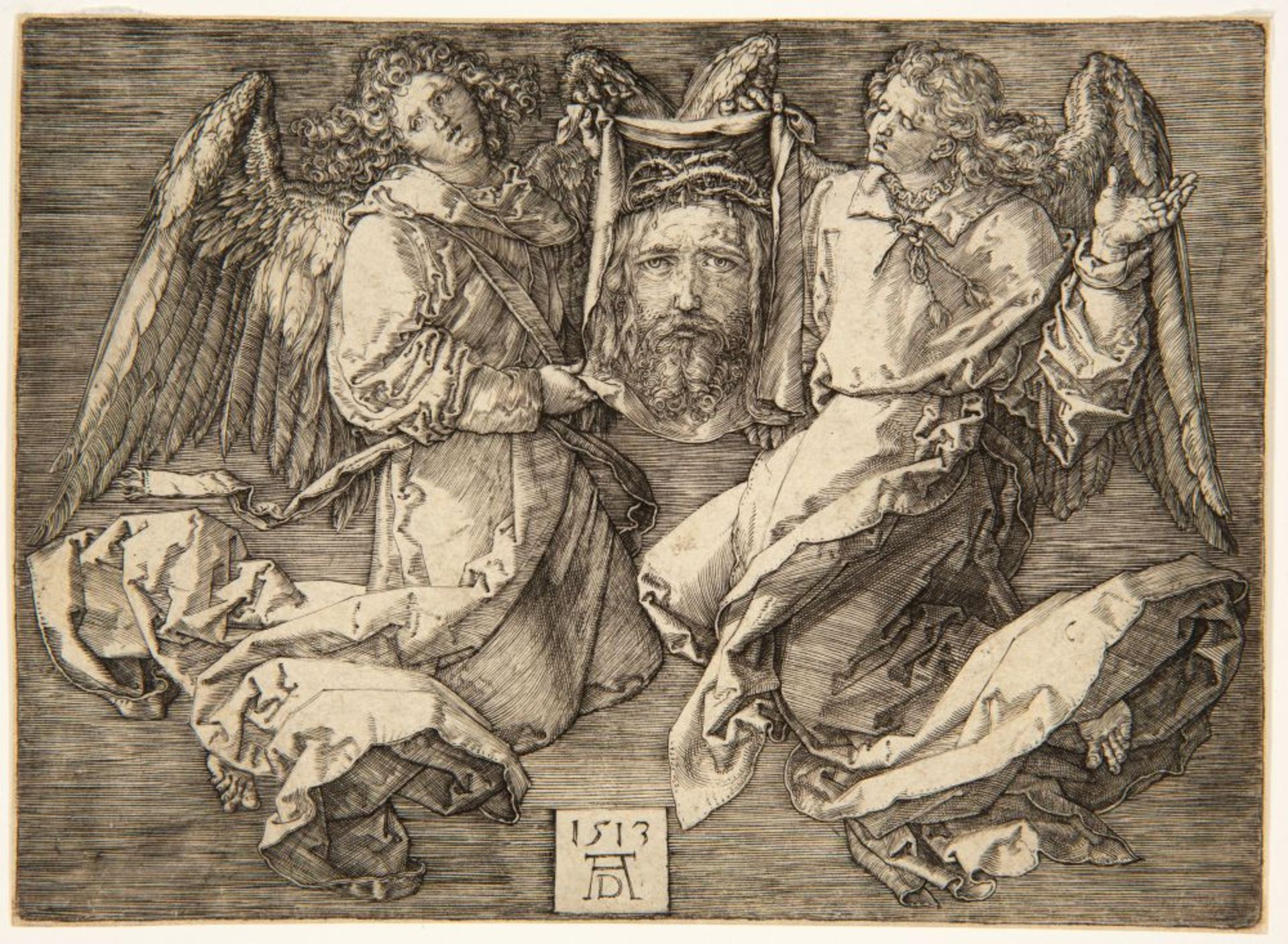 Albrecht Dürer. Das Schweißtuch, von zwei Engeln gehalten. Um 1513. Kupferstich. Meder 26 b/c; Barts