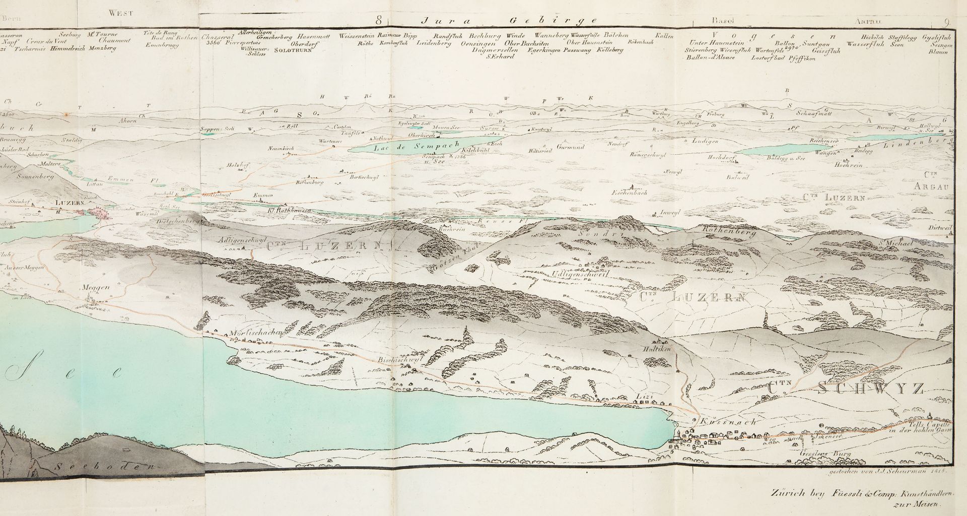 H. Keller, Panorama vom Rigi Berg gezeichnet. Zürich 1823. - Mit Beiheft "Beschreibung des Rigibergs - Image 6 of 7