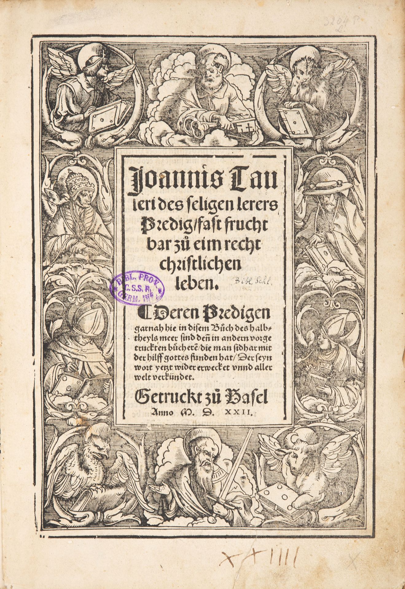 J. Tauler, Predig, fast fruchtbar zu eim recht chistlichen leben. Basel: A. Petri 1522.