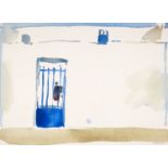 Oskar Koller. Blaue Tür. 1979. Aquarell. Signiert.