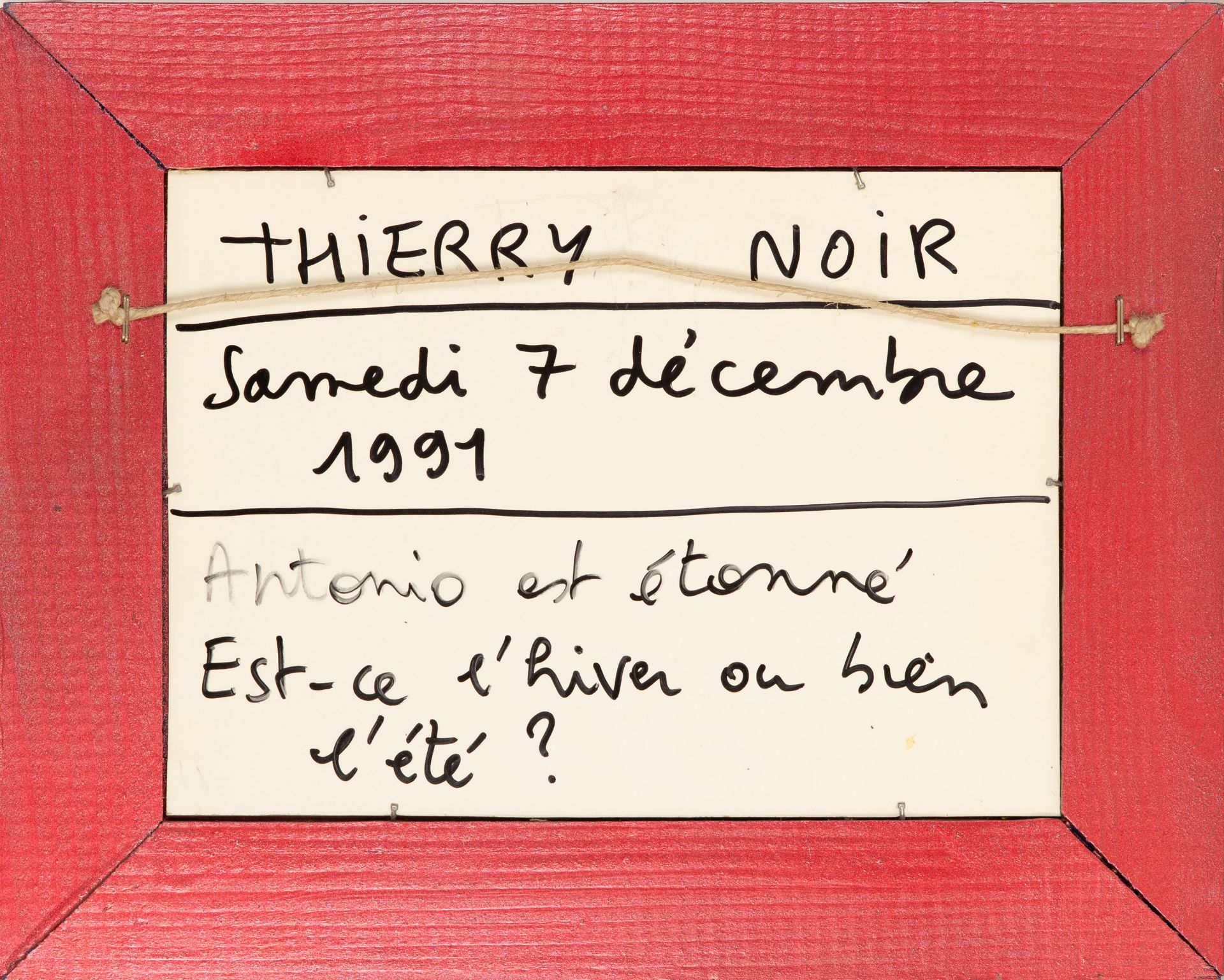 Thierry Noir. Antonio est étonné (...) 1991. Mischtechnik auf Karton, gerahmt. Verso signiert. - Bild 2 aus 2