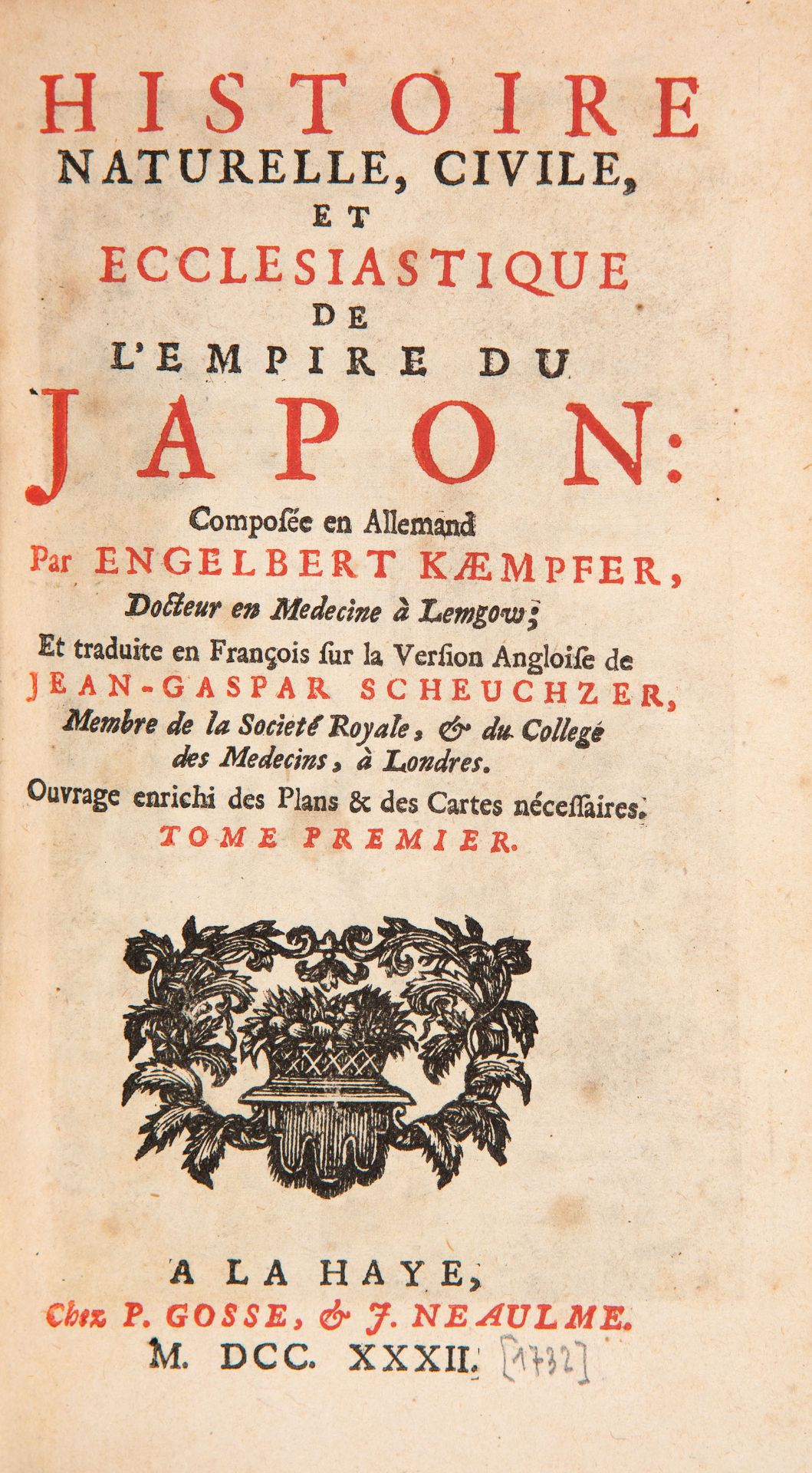 E. Kaempfer, Histoire naturelle de l'Empire du Japon. 3 Bde. Den Haag 1732. - Bild 2 aus 3