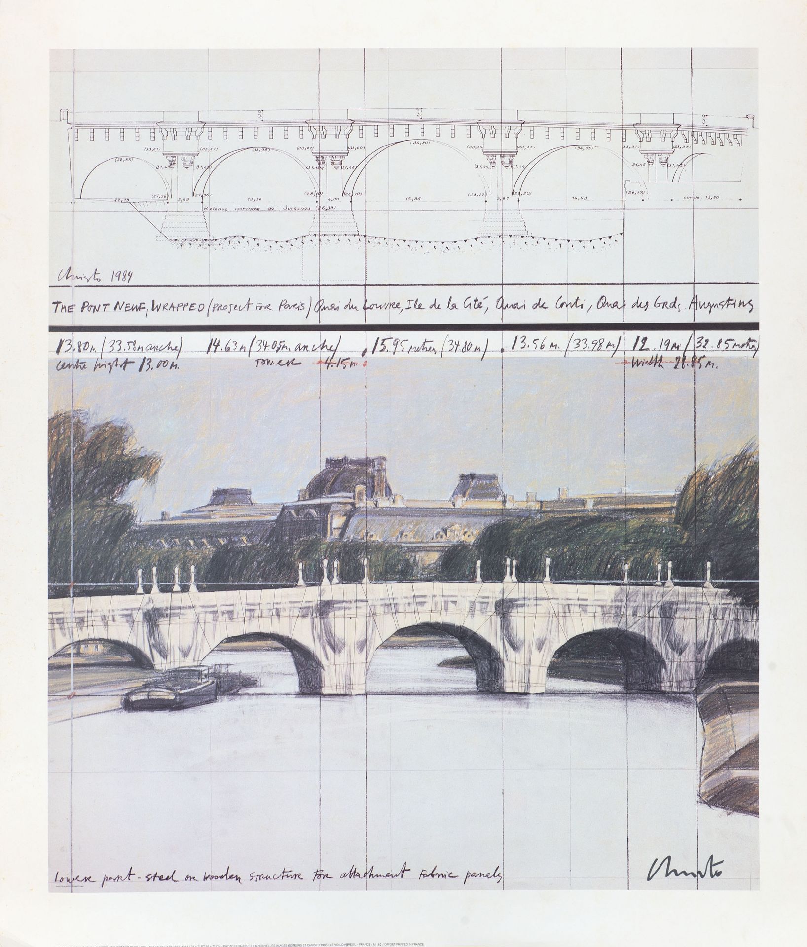 Christo. Pont Neuf wrapped, Paris. (1985). Farboffset. Signiert.