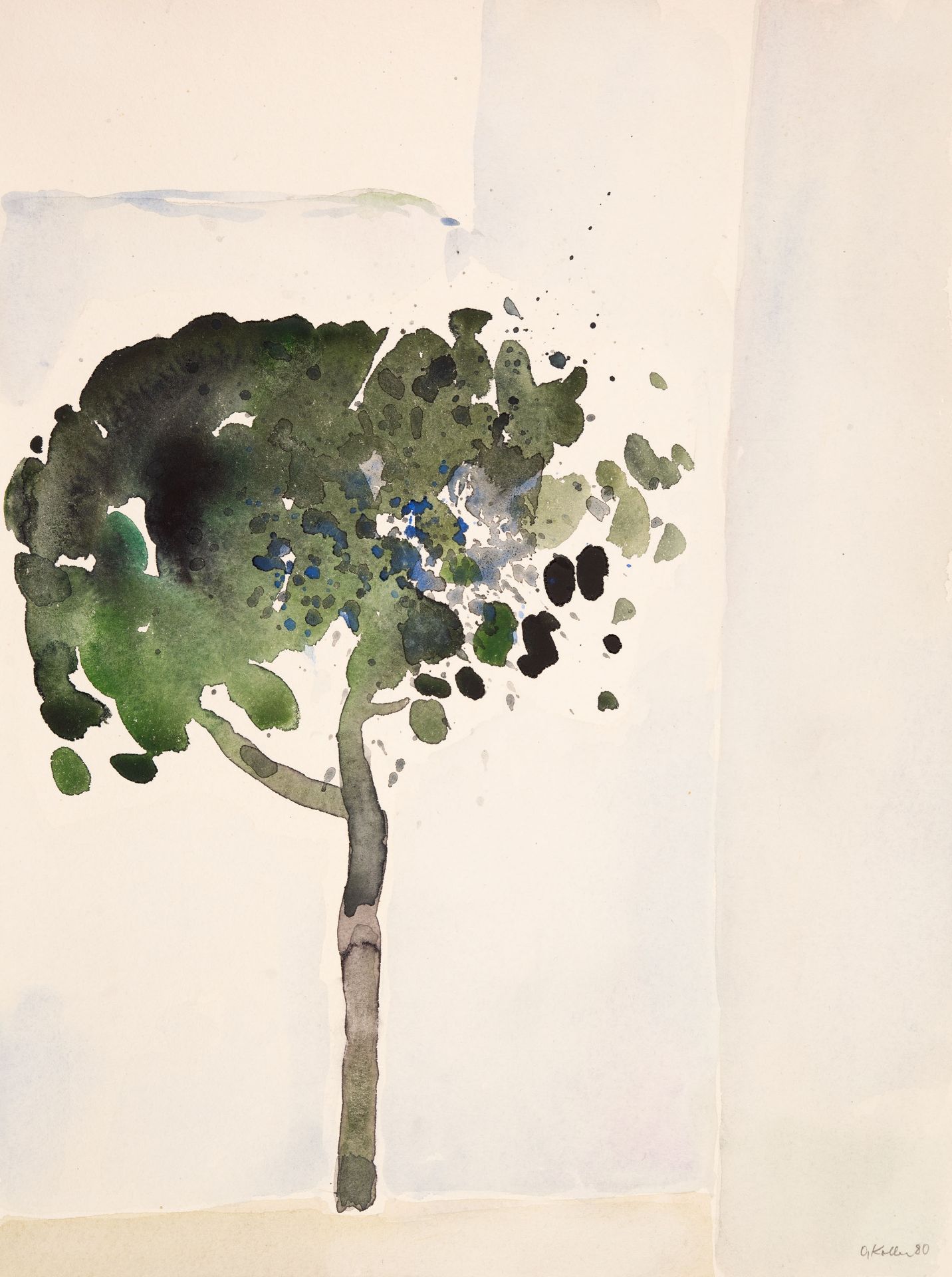 Oskar Koller. Baum. 1980. Aquarell. Signiert.