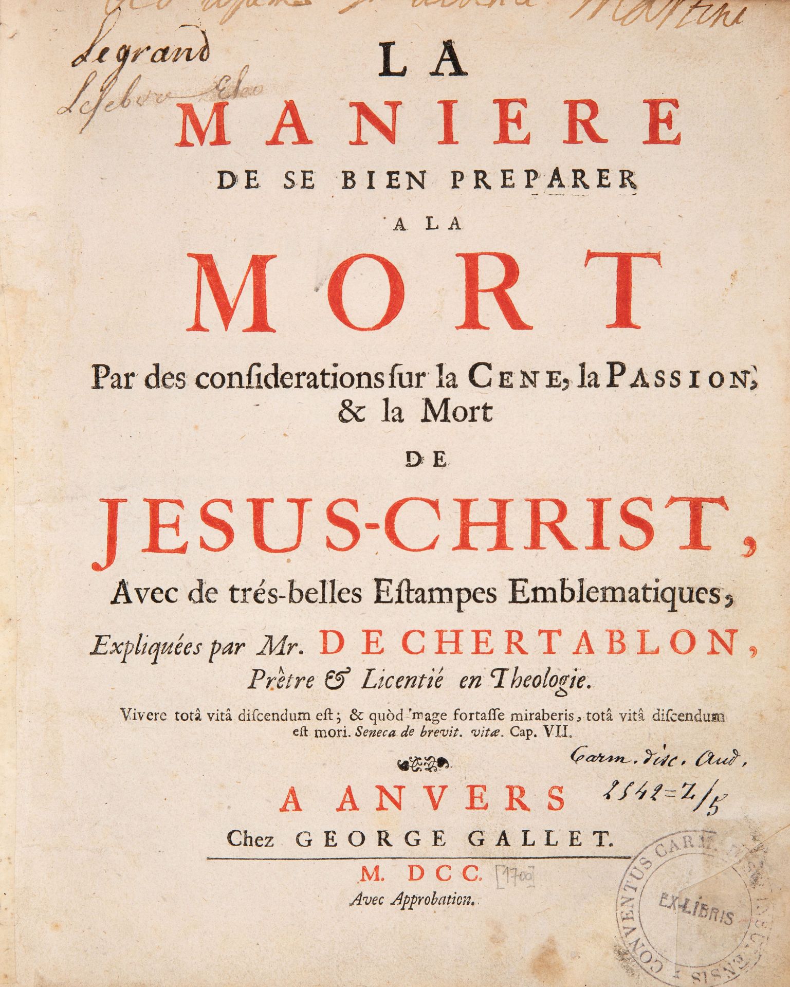 D. Chertablon de la Vigne, La maniere de se bien preparer a la mort. Antwerpen 1700. - Image 2 of 5