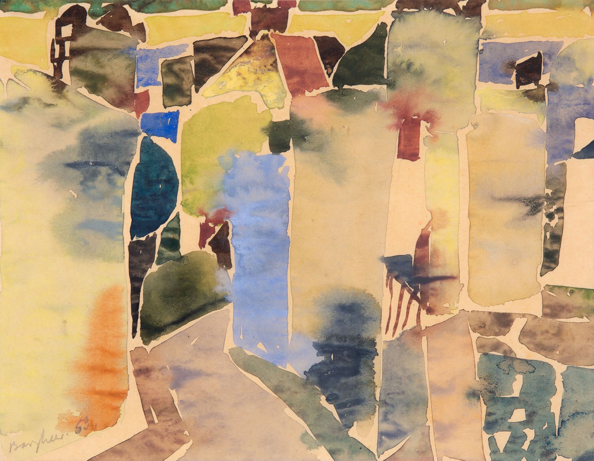 Eduard Bargheer. Häuser. 1953. Aquarell. Signiert.