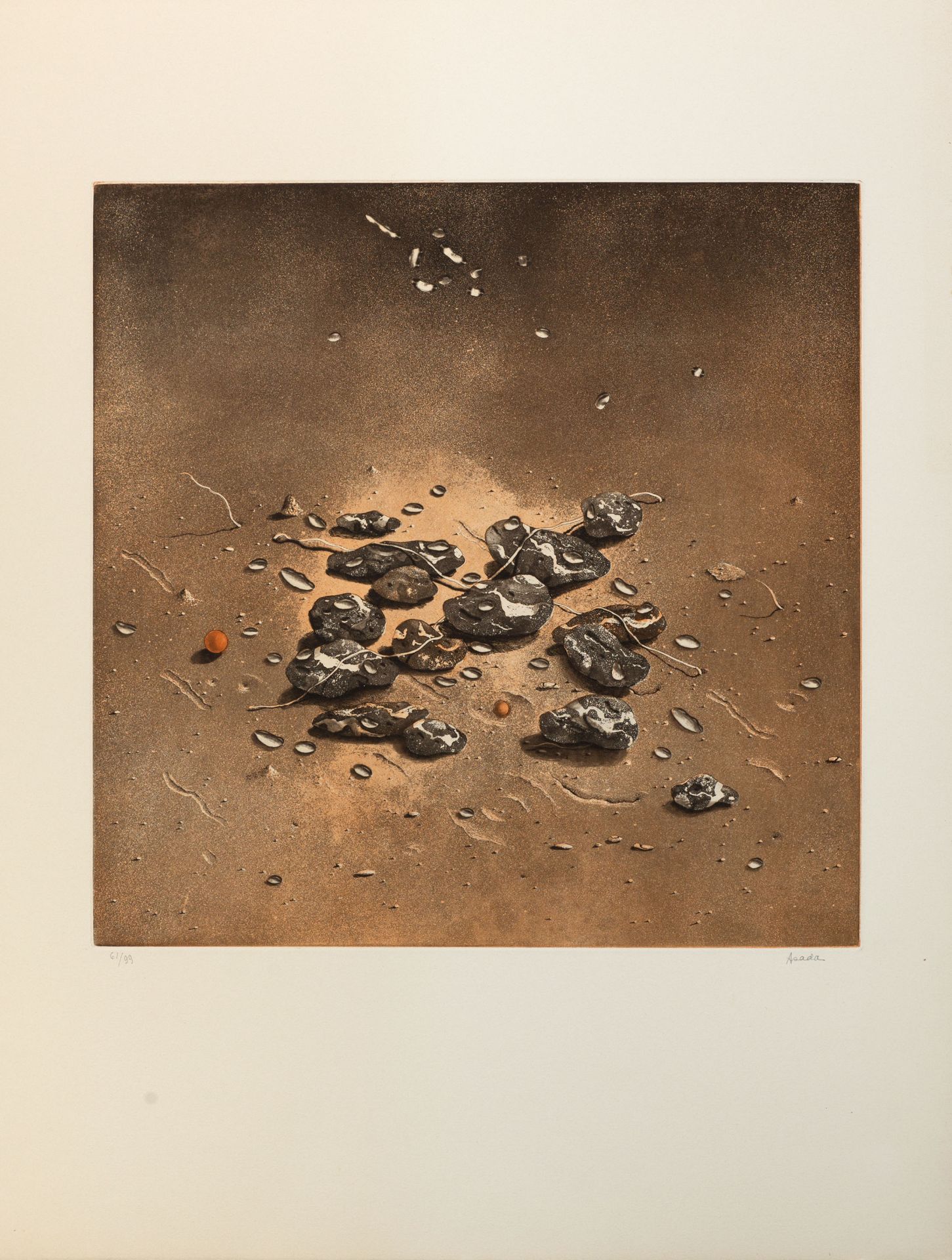 Takashi Asada. Des Pierres / Paysage lunaire. 2 Blatt Farbradierungen. Signiert. Ex. 13 bzw. 61/99.