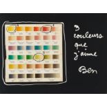 Ben Vautier. 3 couleurs que j'aime 1978. Acryl, Tusche und Collage auf Karton.