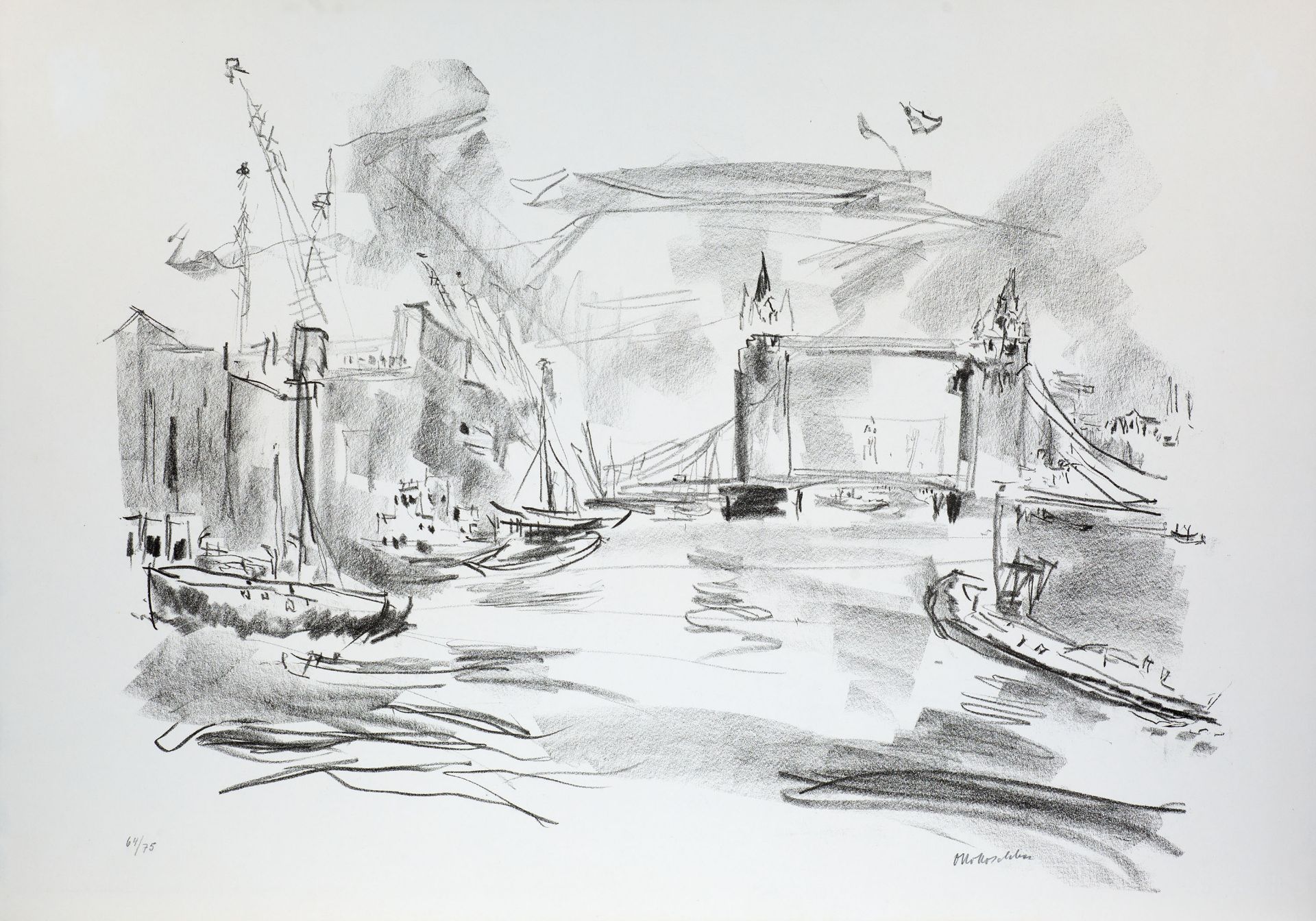 Oskar Kokoschka. Tower Bridge II. 1967. Lithographie. Signiert. Ex. 64/75. Wingler/Welz 386.