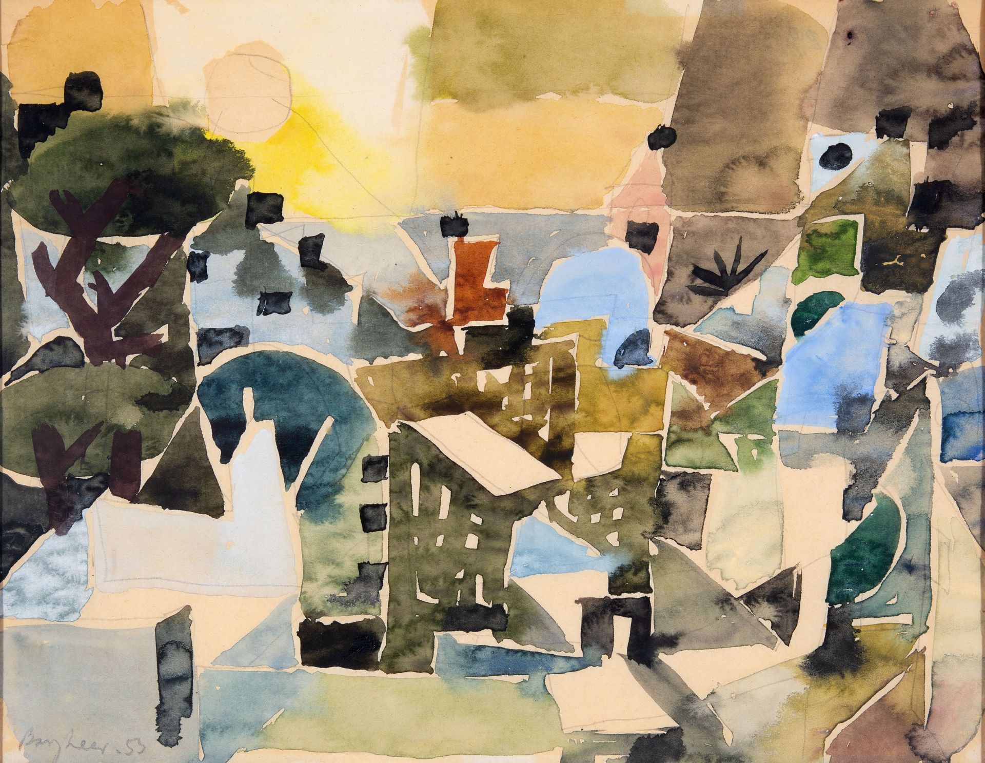 Eduard Bargheer. Ohne Titel (Landschaft). 1953. Aquarell. Signiert.