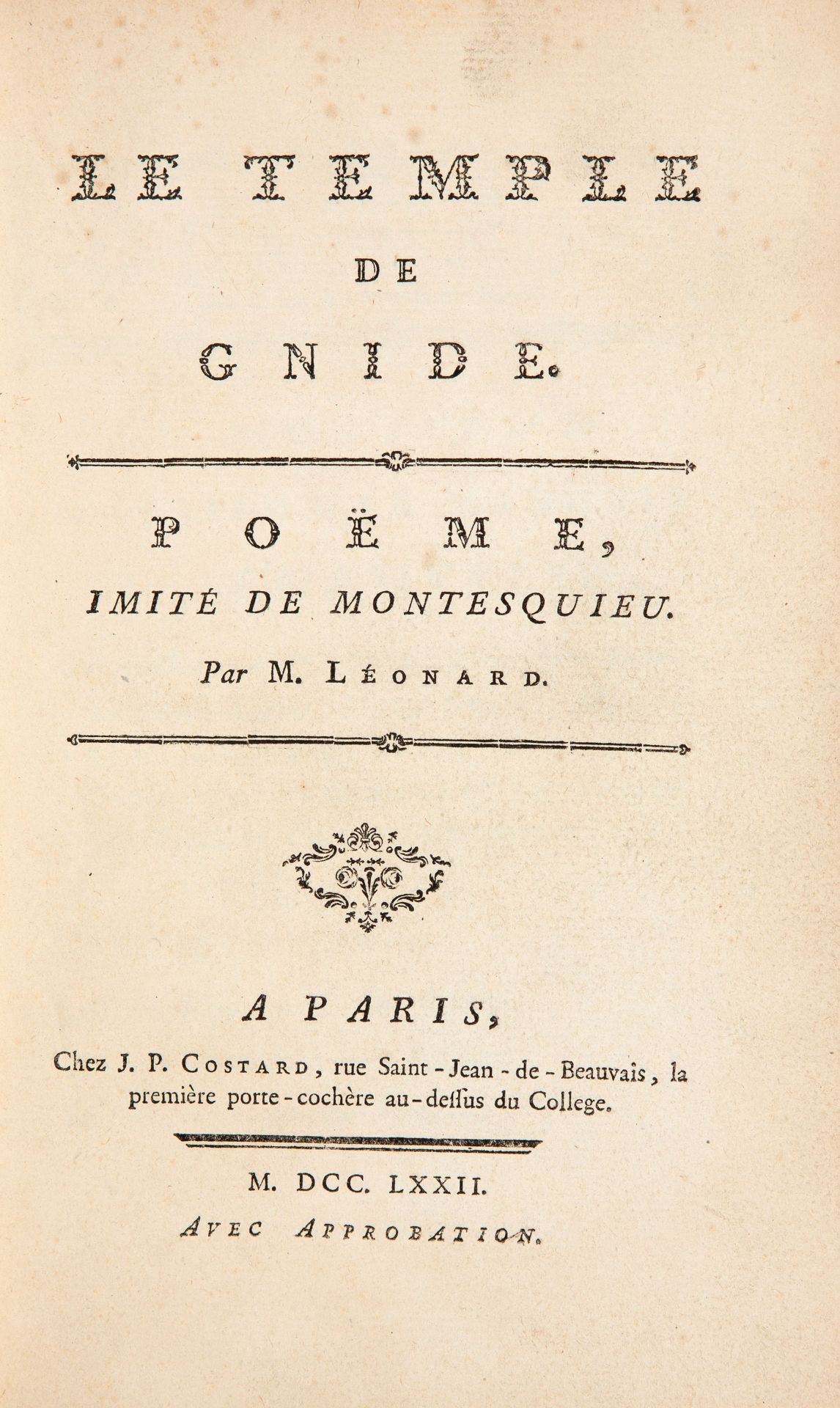 N. G. Léonard u. C. P. Colardeau, Sammelband von 4 Werken des 18. Jhdts. Paris 1770-74.