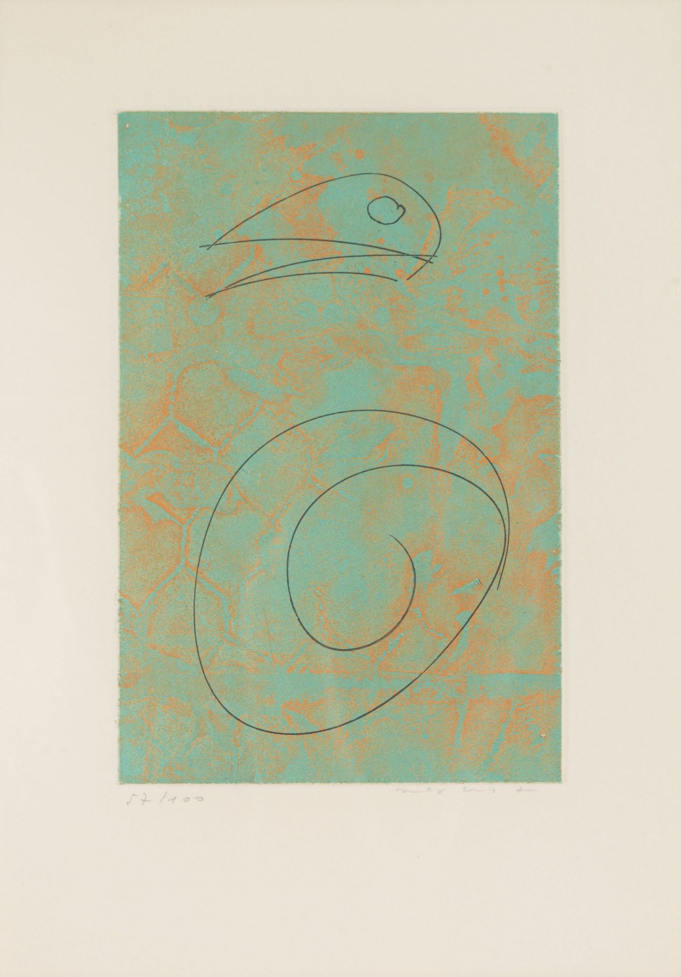 Max Ernst. Oiseau vert. 1965. Farbaquatintaradierung. Signiert. Ex. 57/100. Spies/Leppien 105 B.