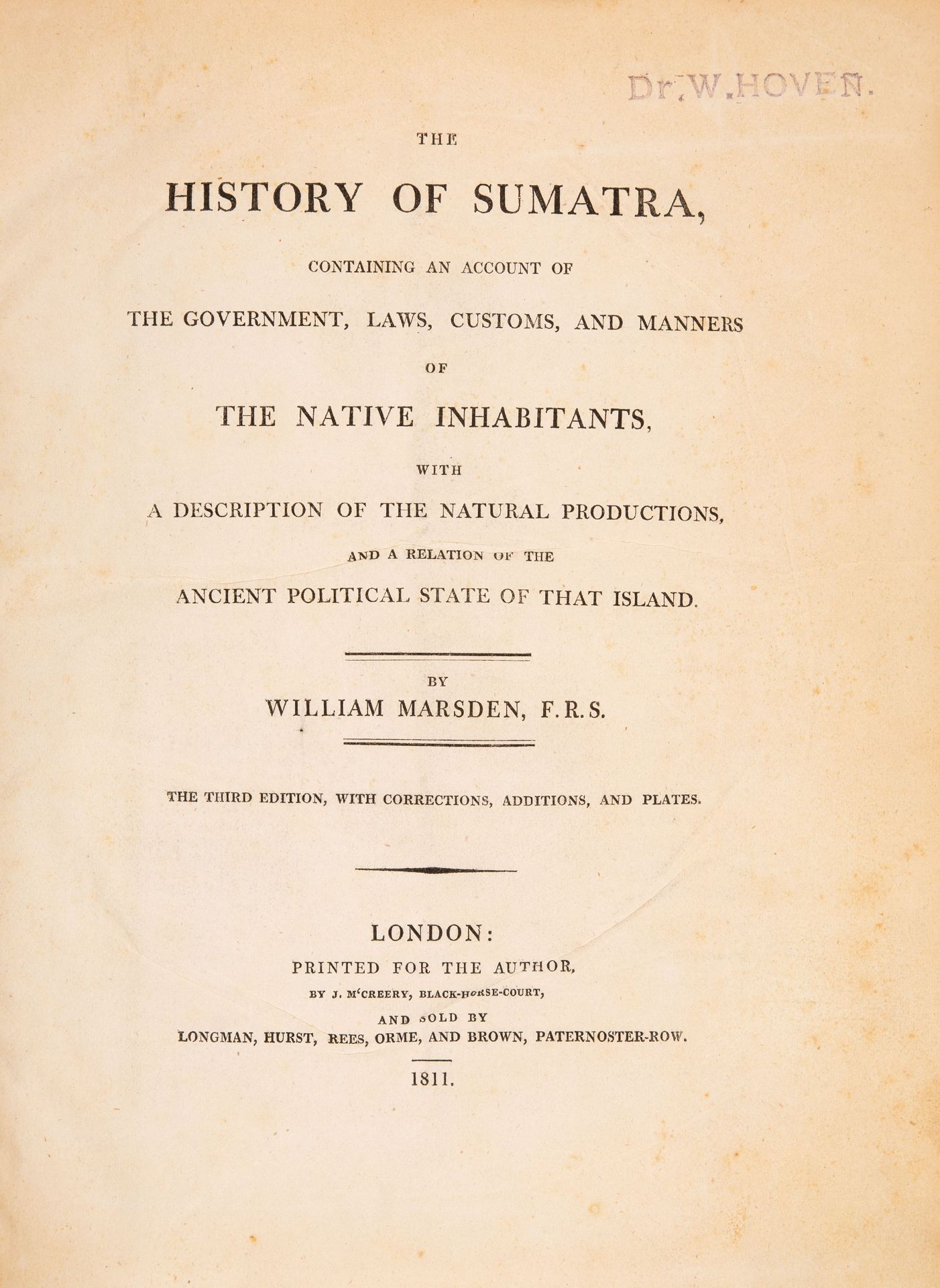 W. Marsden, History of Sumatra. 3d. edition. Ldn. 1811.